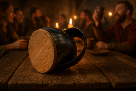 Hornkrug mit Vegvisir-Gravur – Ein Unikat aus echter Handwerkskunst