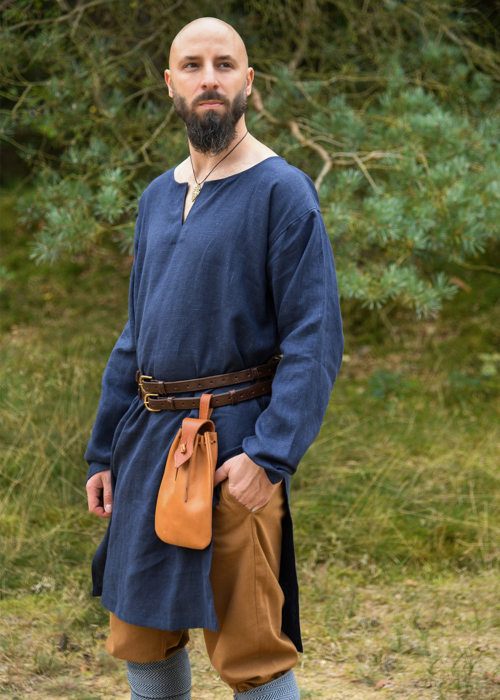 Mittelalter Leinen Tunika, dunkelblau