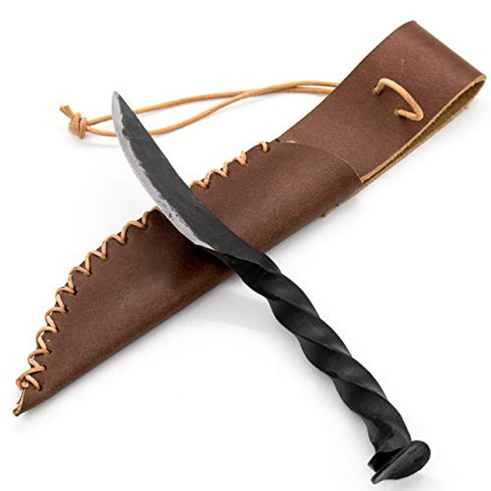 Kleines handgeschmiedetes Messer mit tordiertem Griff – inkl. Lederscheide