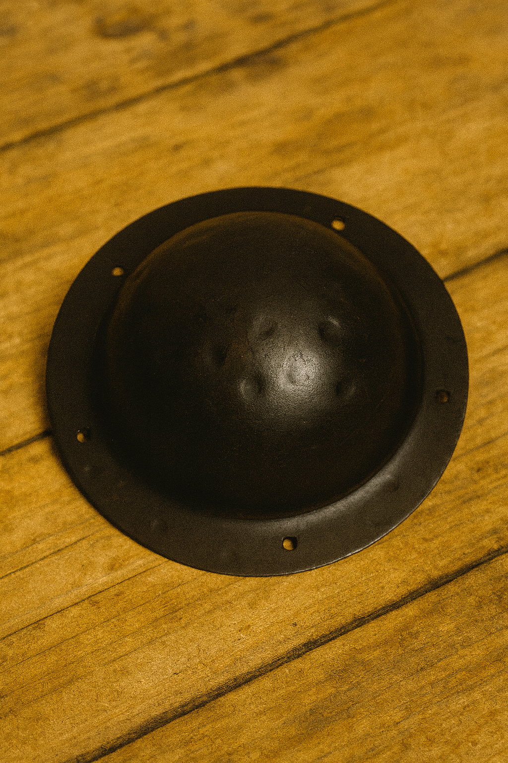 Schildbuckel 17,5 cm aus Stahl – Hammerschlag-Optik, 1,6 mm, 6 Bohrungen