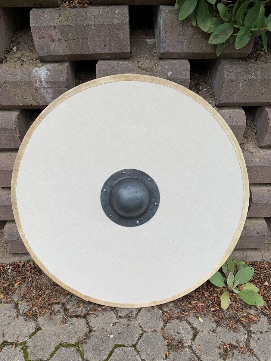 Rundschild aus Pappelholz 12 mm – mit Griff, Leinen & Rohhaut | 35–100 cm