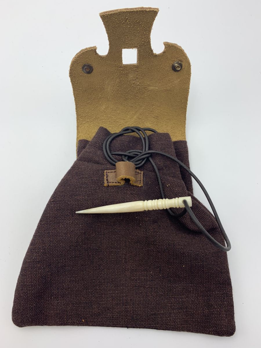 Mittelalter Gürteltasche ⚔️ Baumwollstoff & Leder mit Hornverschluss ⚔️ LARP & Reenactment