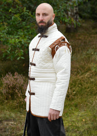 Langer Gambeson mit abnehmbaren Ärmeln und Leder, natur-braun