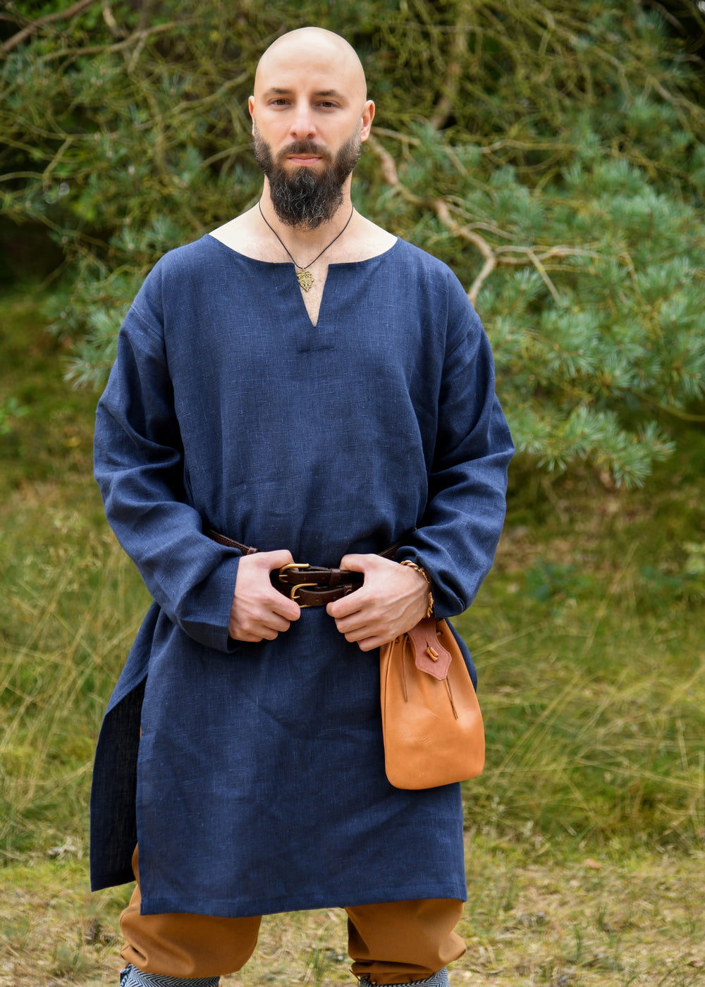 Mittelalter Leinen Tunika, dunkelblau